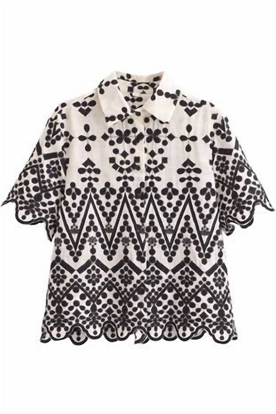 NEW SUNDAYUP women's aniya embroidered button up top in white & black